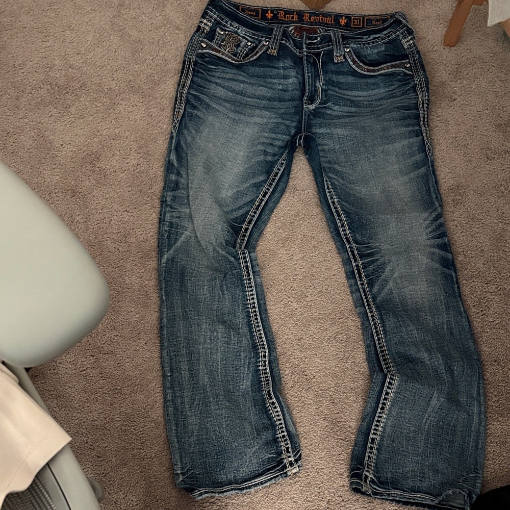 Rock Revival Men's Distressed Indigo Relaxed Jeans